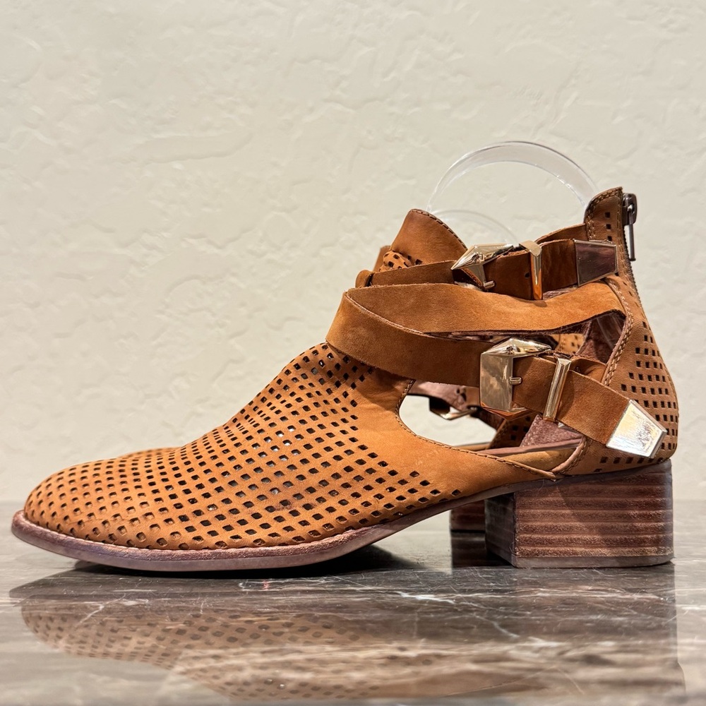 Jeffrey Campbell Everly Perforated Suede Buckled Ankle Boots